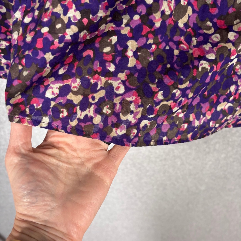 Coldwater Creek No Iron Button Shirt Medium Purple Abstract Floral Dots Cotton - Picture 7 of 12